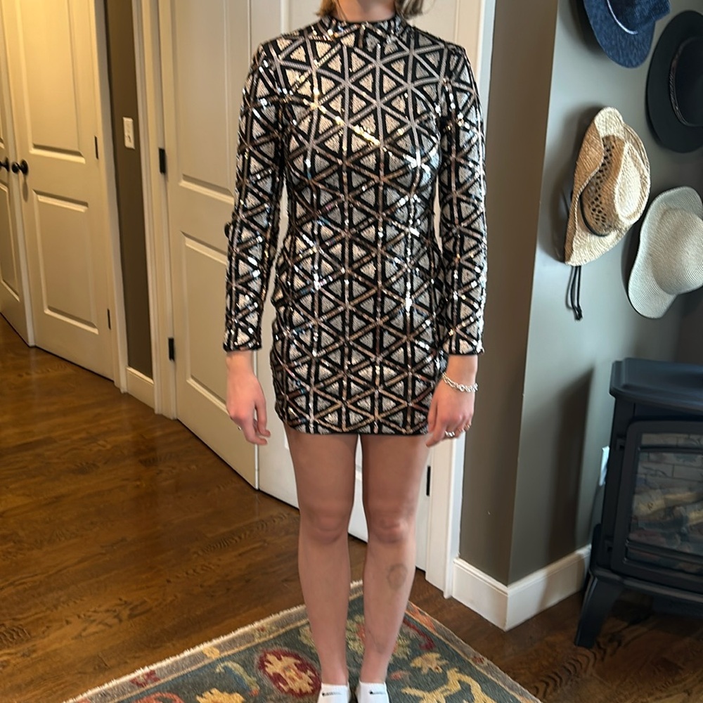 Geometric sequined cocktail dress